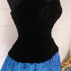 Size 8 Vintage Laura Ashley Dress with Black Velvet Boned Bodice and Blue Taffeta Rah Rah Skirt, from Miss Pigeon Vintage image 6