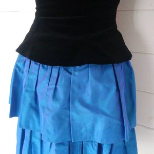 Size 8 Vintage Laura Ashley Dress with Black Velvet Boned Bodice and Blue Taffeta Rah Rah Skirt, from Miss Pigeon Vintage image 4