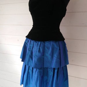 Size 8 Vintage Laura Ashley Dress with Black Velvet Boned Bodice and Blue Taffeta Rah Rah Skirt, from Miss Pigeon Vintage image 2