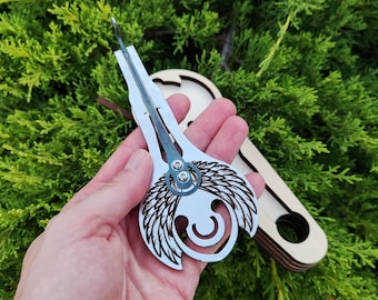 Ucrania. Arpa de boca 2 en 1 exclusiva "Arcángel" en estuche de madera (arpa de boca/mandíbula, maultrommel).