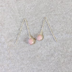 Pink Opal ear threaders, sterling silver threader earrings, long chain earrings, dangly earrings, opal birthstone, October birthstone