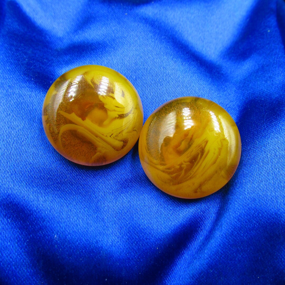 Vintage Bakelite Clipon Earrings in Marbled Egg Yolk Color Etsy