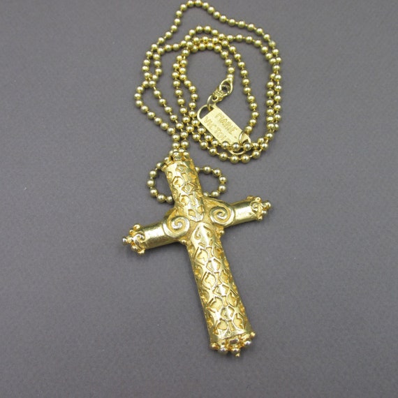 Collier vintage sautoir croix en métal plaqué or … - image 9