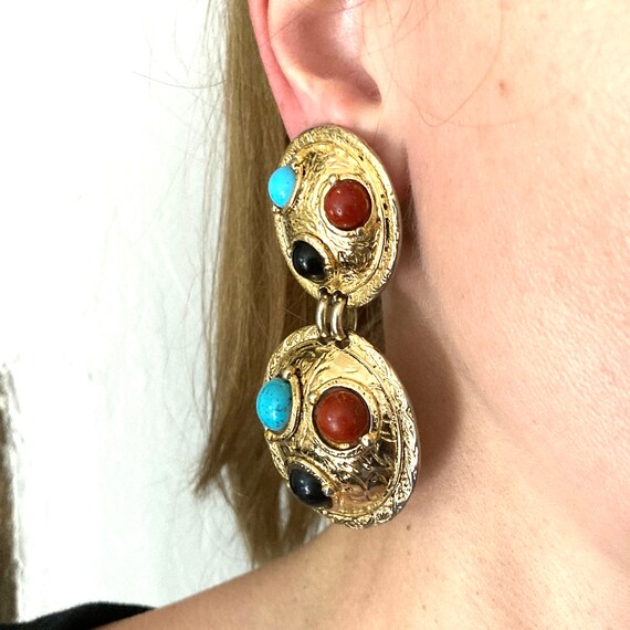 Large vintage earrings clip pendant Abbey road ca… - image 9