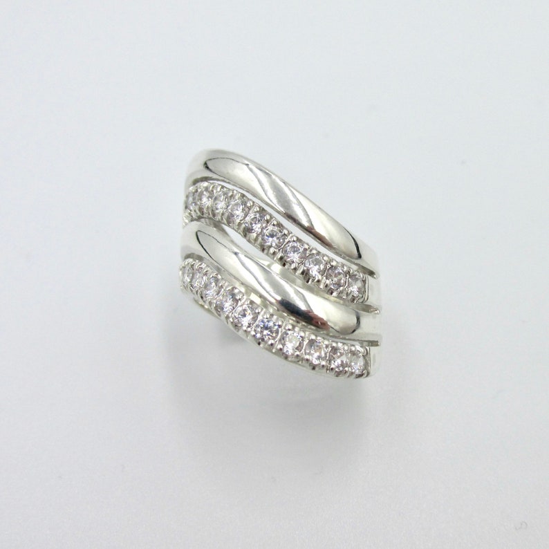 925 wave wavy silver ring and white zirconium oxides T 56