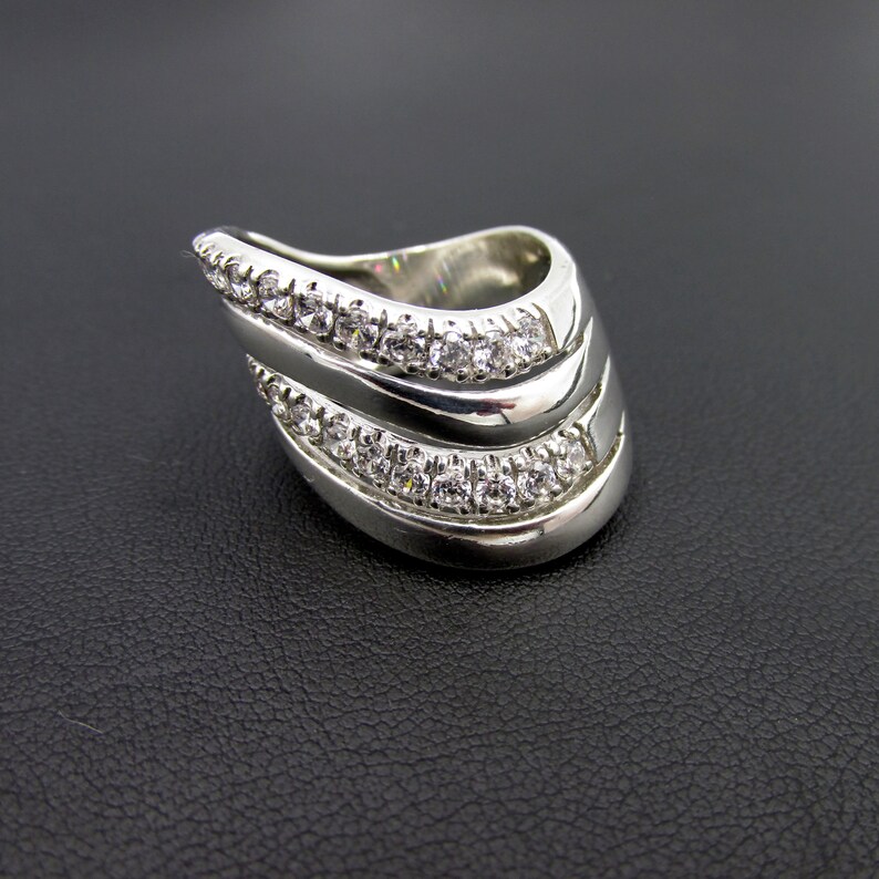 925 wave wavy silver ring and white zirconium oxides T 56