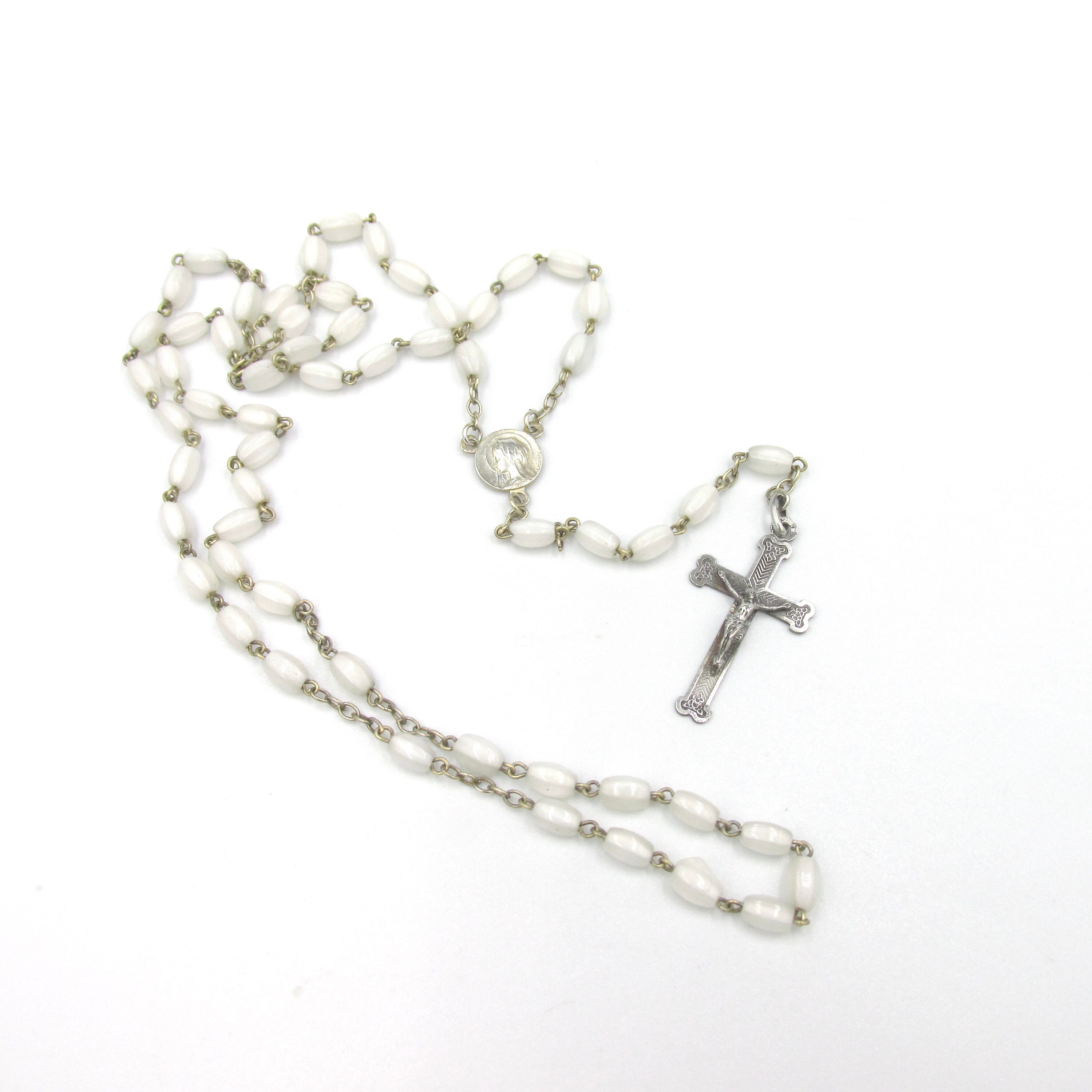 Ancien Chapelet Français en Argent et Perles de Verre