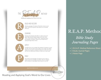 R.E.A.P. Bible Study Method Guide and Worksheets, Printable Guided Journal for Daily Devotion, 5-Page Instant Download
