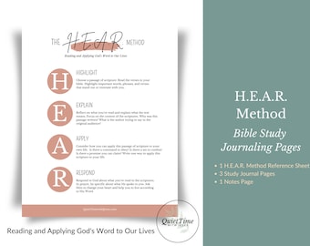 H.E.A.R. Bible Study Method Guide and Worksheets, Printable Guided Journal for Daily Devotion, 5-Page Instant Download