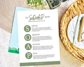 S.O.A.P. Study Method Guide and Bible Study Worksheets, Printable Bible Study, 5-Page Instant Download