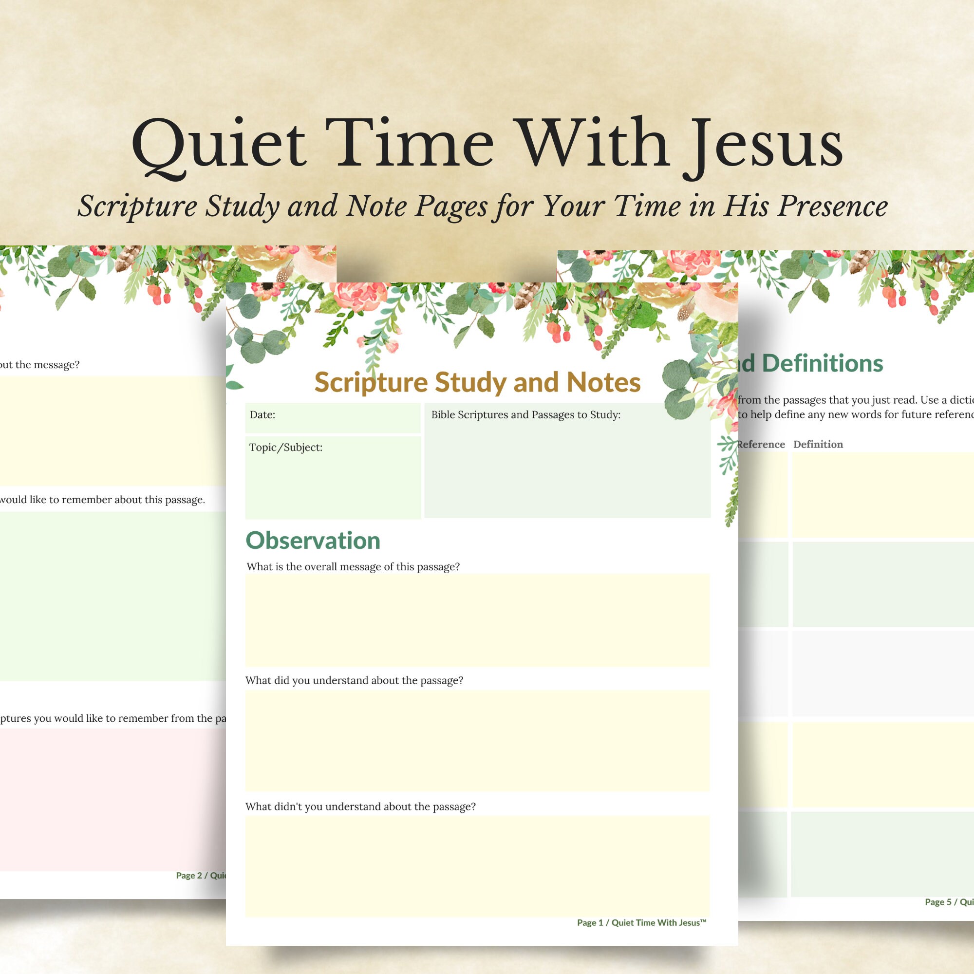 Flower Notes Faith Based Printable // Bible Journal // Scripture Study ...