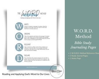 W.O.R.D. Bible Study Method Worksheets, Printable Guided Devotion, 5-Page Instant Download