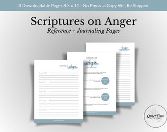 Scriptures on ANGER Topical Reference Guide and Journaling Pages | Bible Study Worksheets | Printable Bible Study | 3-Page Instant Download