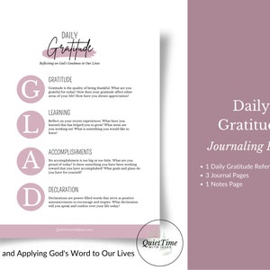 Daily Gratitude Guide and Journal Worksheets, Daily Bible Study, 5-Page Instant Download