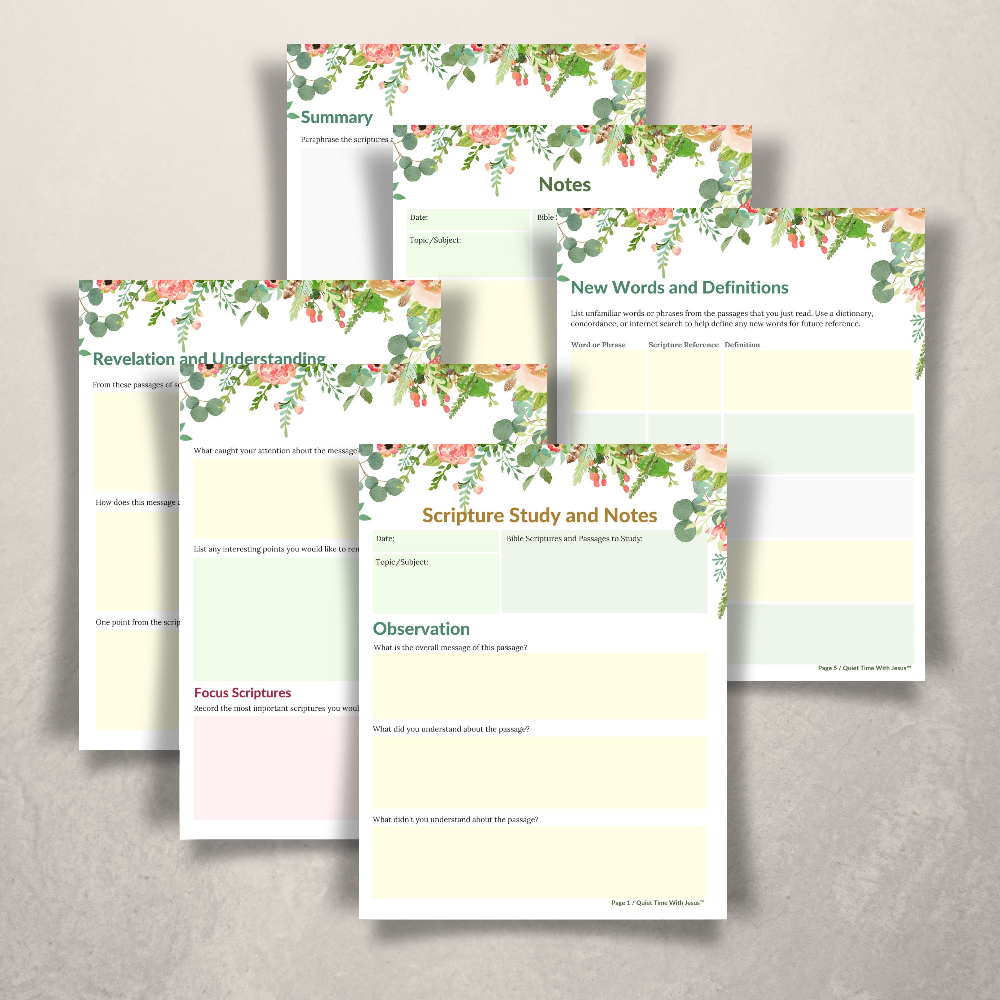 Flower Notes Faith Based Printable // Bible Journal // Scripture Study ...