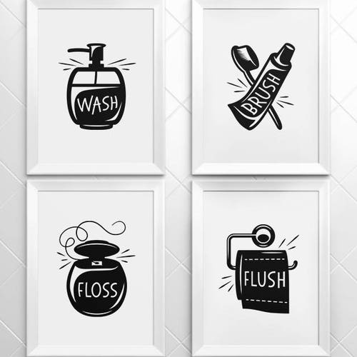 Bathroom Wall Decor Printable Art Gallery Prints Set of 4 Etsy