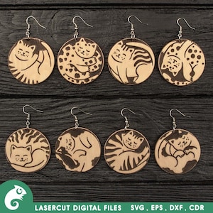 Cat Earrings Svg File For Cat Lover Gift For Her Cat Svg Files Earrings Set Cute Earrings Cat Laser File Earrings