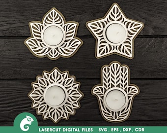 Tropischer Teelichthalter Laser Cut File Bundle (Digitale Datei)