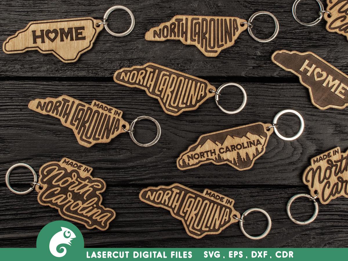 North Carolina state svg files for Glowforge or Laser machines, Laser cut template, North Carolina keychains svg, Keychain svg
