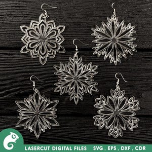 Snowflakes earrings svg files for Glowforge or Laser machines, Christmas ornaments, Earring laser file, Christmas earrings svg