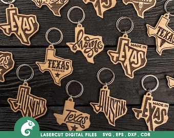 Texas state svg files for Glowforge or Laser machines, Laser cut template, Texas keychains svg, Keychain svg