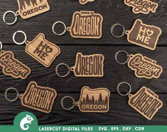 Oregon state svg files for Glowforge or Laser machines, Laser cut template, Oregon keychains svg, Keychain svg