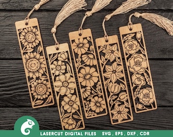 Archivos svg de marcadores florales para máquinas Glowforge o láser, plantilla de corte láser, citas de libros svg, regalo para amantes de los libros