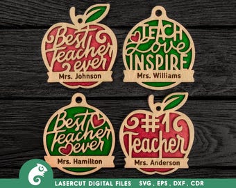 Christmas Teacher Ornament SVG Files for Laser Cutting (Digital File)