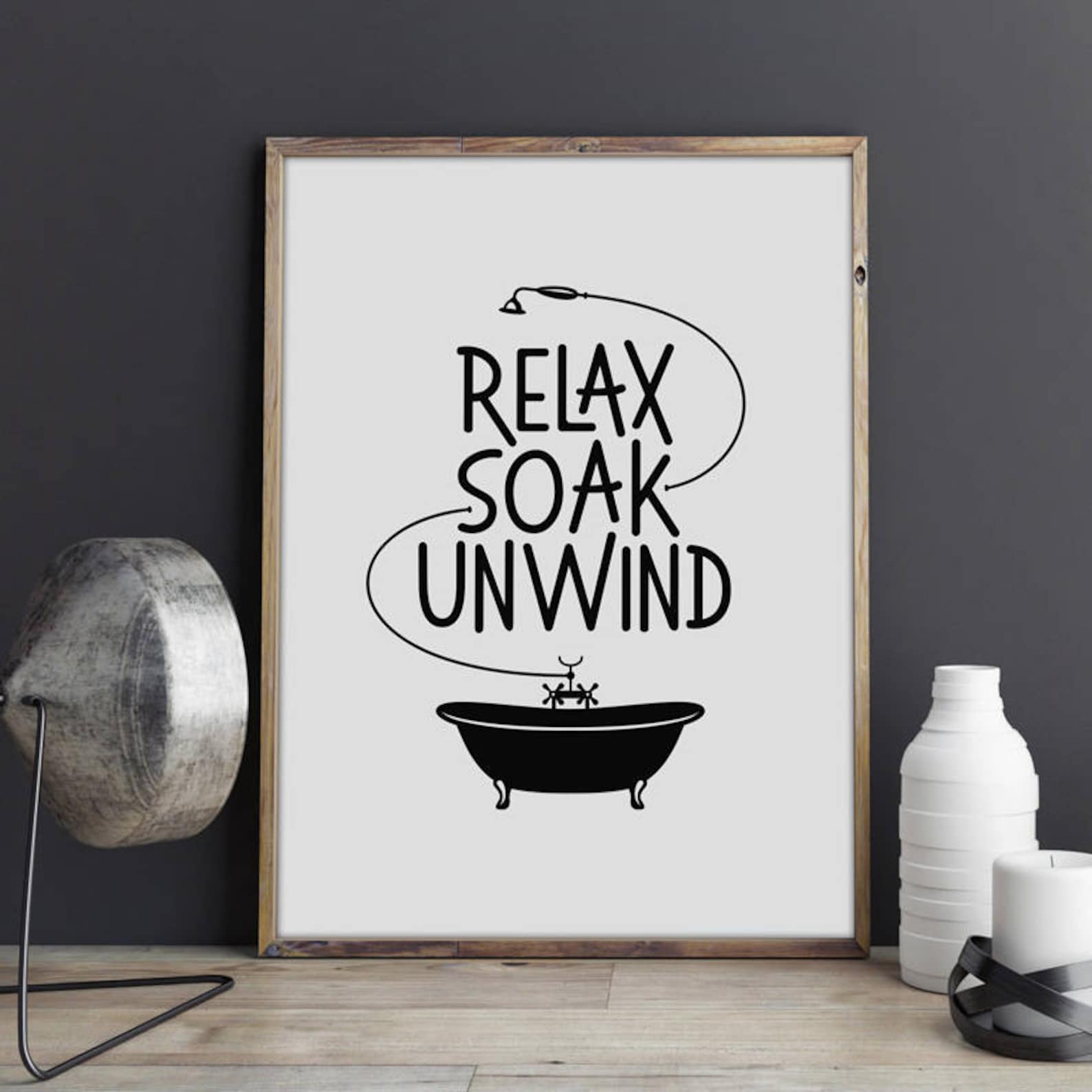 Relax Soak Unwind Printable art Bathroom wall decor Etsy