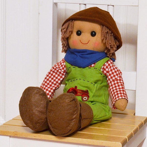Personalised Jim Rag Doll, farmer, baby gift, new baby, dolly, embroidered