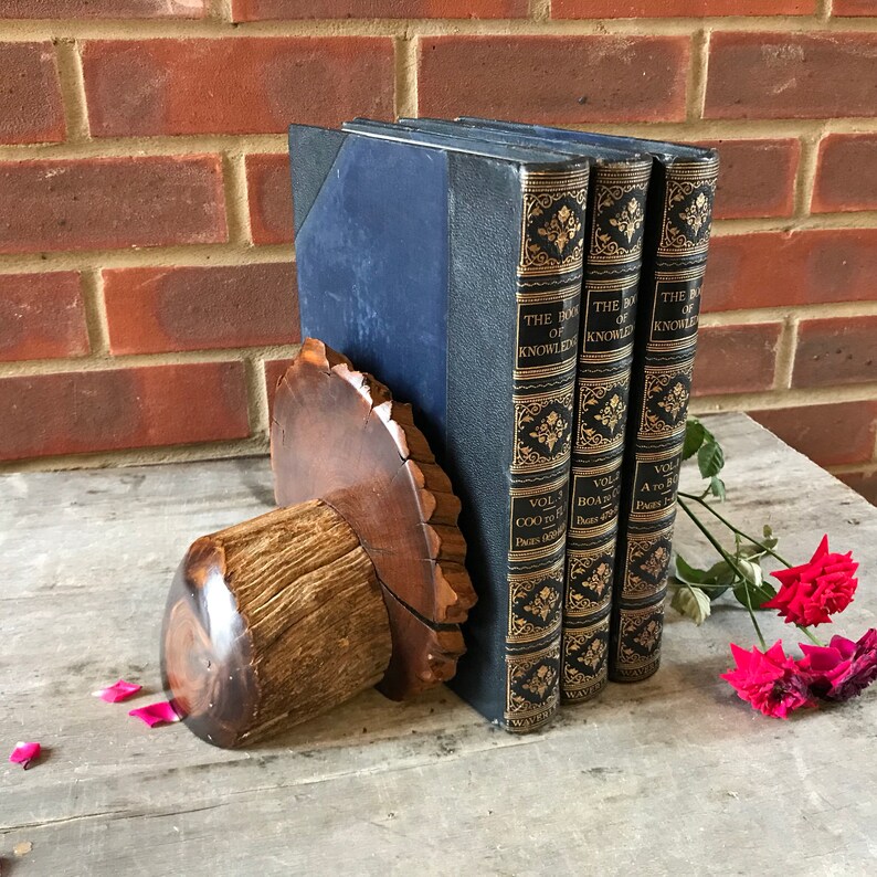 Vintage Wooden Bookend Heavy Wood Shelf Decor Boho Rustic Home Etsy