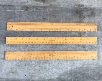 Vintage ruler wooden rule meter stick antique pocket ruler tool yardstick England mid-century office desk decor inches geometry maths tool
