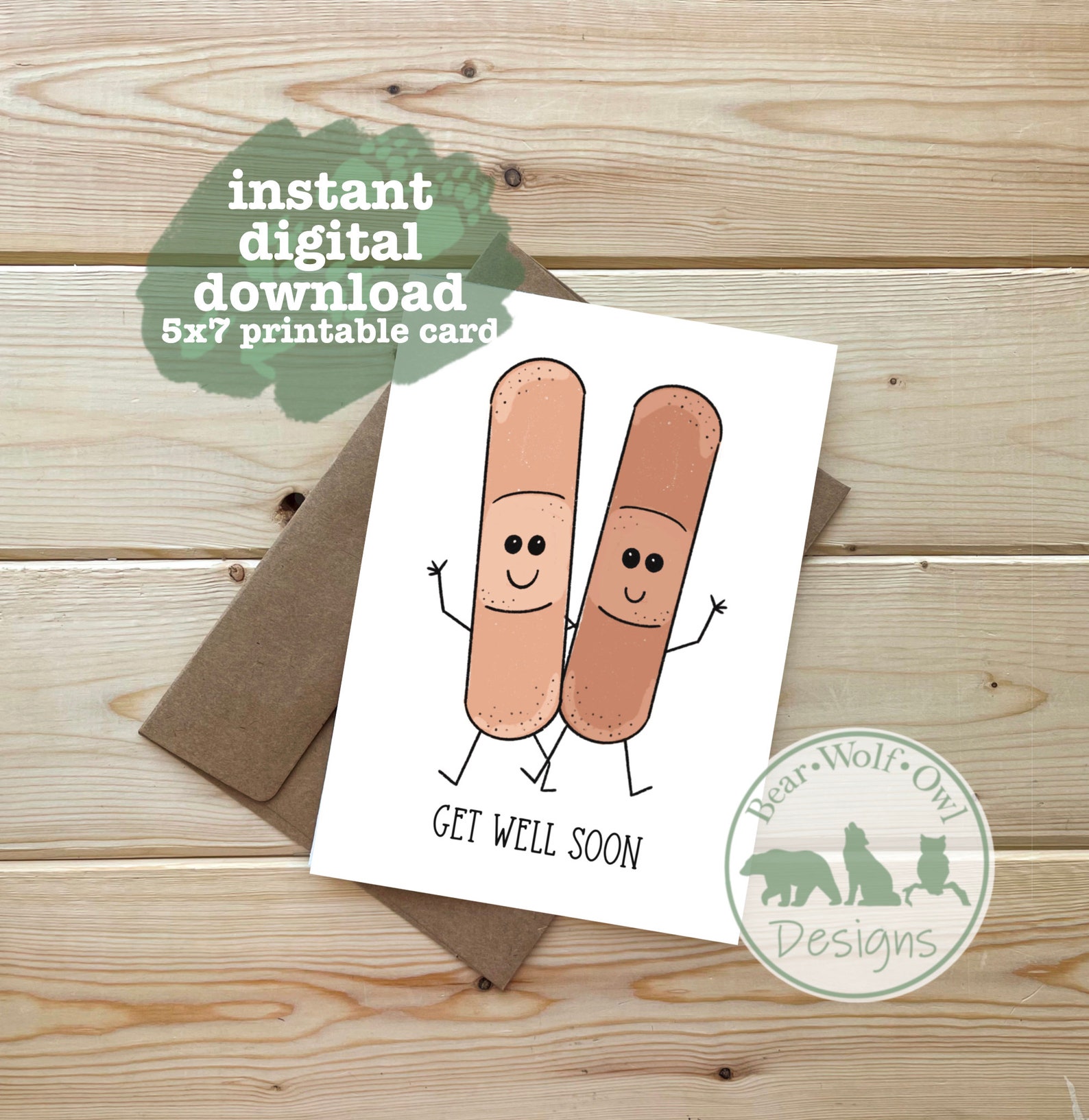 Get Well Soon Card | Bandage | Thinking of You | Instant Digital ...