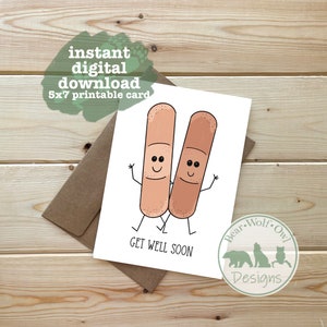 Get Well Soon Card | Bandage | Thinking of you | Instant Digital Download | Printable Greeting Card | Instant Download PDF, JPEG and PNG