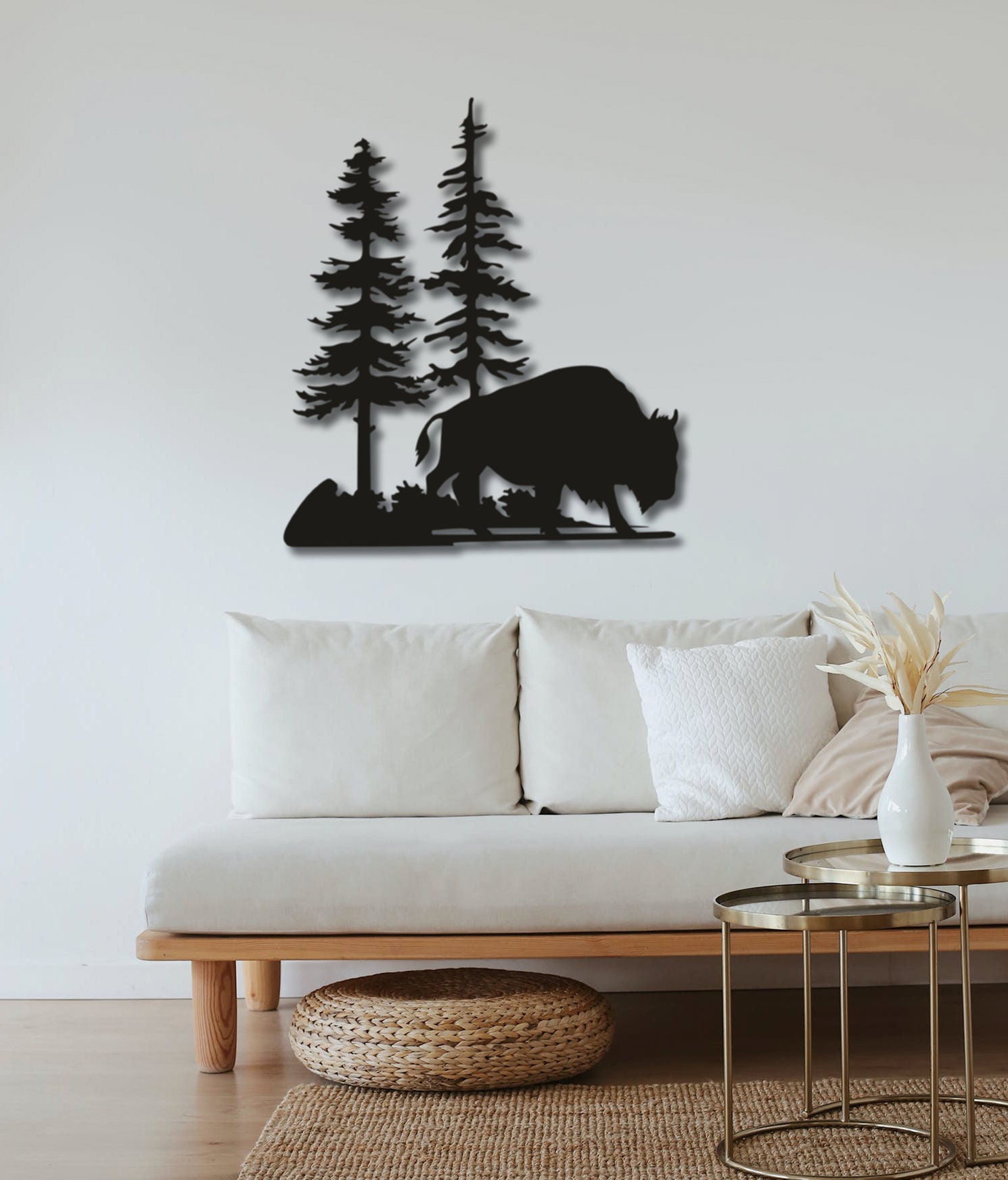BISON with Tree Metal Wall Art Home Decor Bison Animal Metal Etsy