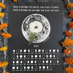 ¡A LA VENTA AHORA! Calendario de fases lunares 2024, estampado de flores, calendario lunar 2024, carta lunar, regalo de astronomía, calendario de pared, luna llena, póster