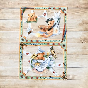 Deux ours en peluche meurent feuille coupée, scrapbooking, journaling, planificateur, courrier d’escargot, penpals, toppers de carte,