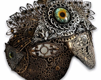 Masque gothique pour homme, masque gothique pour elle, masque globe oculaire, masque d'Halloween, masque GN, masque steampunk, masque de druide, mascarade de sorcière