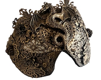 Gothic Blind Mask, Dragon Masquerade Mask for men, Halloween Mask for women, Fantasy Vampire Mask, Dark Cultist Mask, Vampire Mask, Cosplay