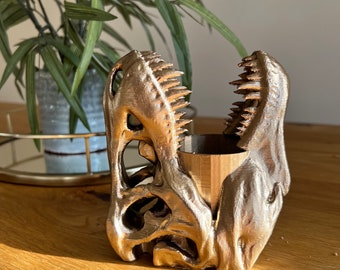 T-Rex Pot, Dinosaur Pen Pot, Dino Skull Desk Tidy, Fossil Pot, T-Rex Desk Décor, Dinosaur Skull Pot, Dino Gifts for him, Dino pot for her