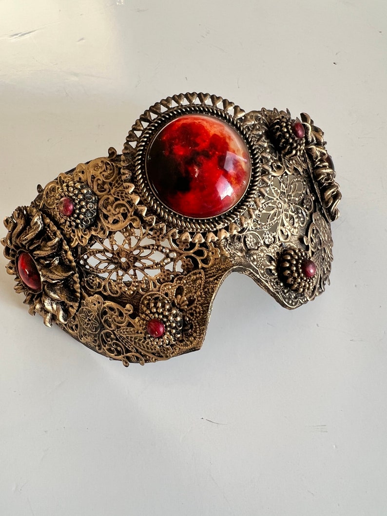 Gothic blood moon mask, blind mask, gothic gifts for her, venetian masquerade mask men, dark academia mask, gothcore mask, pagan mask, vamp image 1