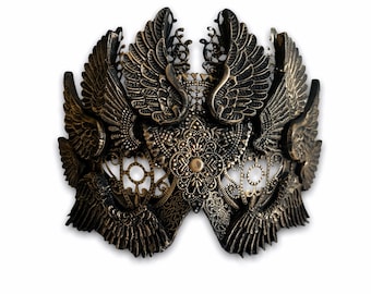 Masque de mascarade gothique, masque ailé, masque de GN, masque de valkyrie pour lui, costume d'ange noir, cosplay de Valkyrie, masque gothique pour elle, masque de druide