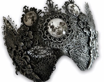 Blind Gothic Masquerade Mask for him and her, Filigree Moon Mask, Gothic blind mask, Pagan Larp mask, Druid Witch Mask, Vampire Masquerade