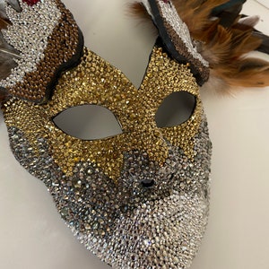 FullFace Rhinestone Mask. Feather Mask. Costume Mask. Carnival Mask. Masquerade Mask.