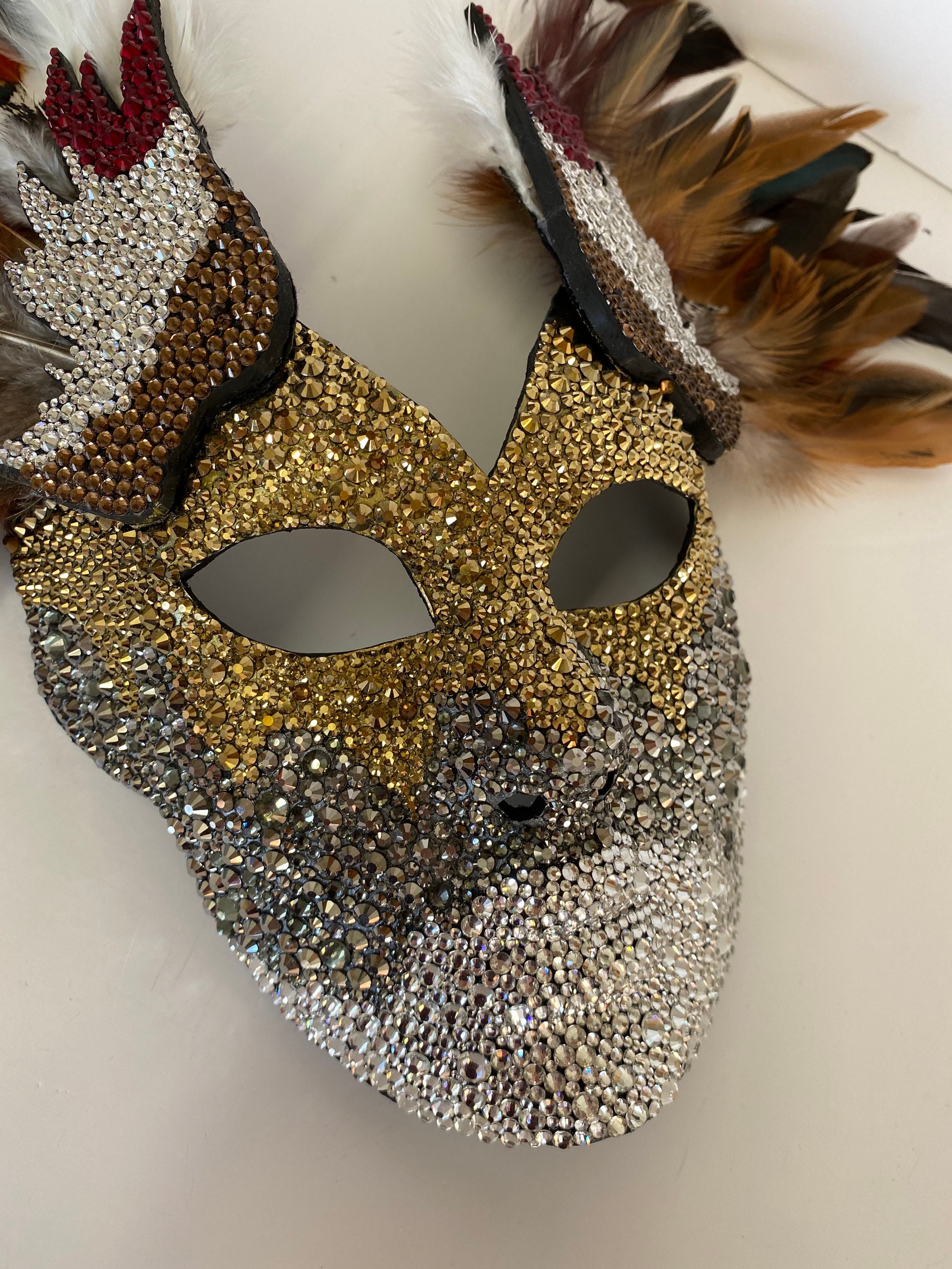 Masquerade Mask - White - Rhinestone And Feathers - Tassels from Apollo Box