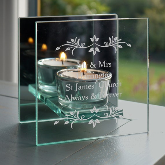 Personalised Sentiments Mirrored Glass Tea Light Holder in