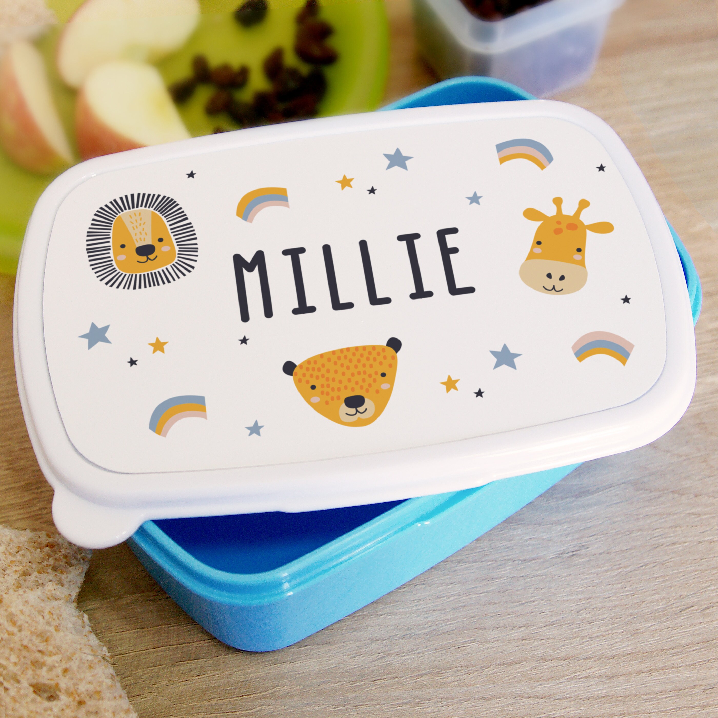 Personalised Safari Animals Name Only Blue Lunch Box School - Etsy UK