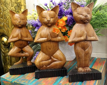 Handcarved Yoga Cat Statue, Yoga Ornament, Carved Cat Statue, Yoga Gift, Yoga Lovers Gift, Cat Lovers Gift