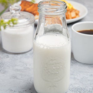 10 oz. Embossed Glass Milk Bottle with WHITE Lid