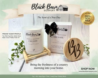Freshe' - Subtly Scented 7oz Jar Candle w/ Bamboo lid